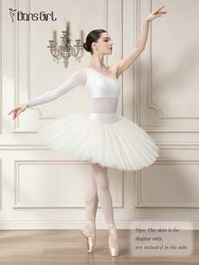 DonsGirl 1pc Swan Lake Ballet Leotard For Women, Sparkly Sequin & Mesh Patchwork, Asymmetric Design, Single Sleeve With Finger Ring, Ideal For Recital/Party Gift - White - View 8