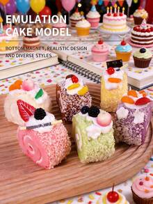 1 pieza Pastel de crema de fruta simulado de PU multicolor, modelo de pastel de crema simulado de estilo dulce, adecuado para decoración de tienda de postres, escaparate, accesorios de fotografía, artesanía de pastel simulado súper lindo hecho a mano para exhibición - A - Ver 1