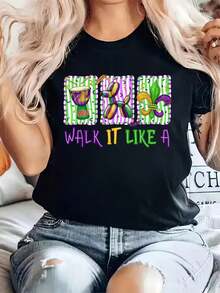 100% camiseta de algodón Mardi Gras Preppy Walk It Like A Bead Dog Fat Tuesday Camiseta Casual Impresa 100% camiseta de algodón para mujeres, camisetas de verano de manga corta, camiseta gráfica para mujeres - Negro - Ver 6