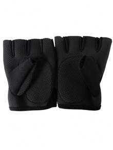 1 Pair Unisex Half Finger Fitness Gloves, Anti-Slip Breathable Cycling Gloves, Weight Lifting Shock Absorbing Sports Gloves, Christmas Gift For Men Women - 黑色 - 查看 3