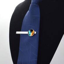 1pc Phoenix Theme Glass Dome Tie Clip, Metal Tie Bar With Colorful Phoenix Pattern, Mythical-Themed Men's Formal Accessory - Silver - View 4