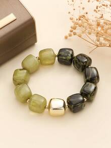 1 đôi vòng tay co giãn đính hạt acrylic vân cổ điển, hạt hình học bất đối xứng, thiết kế hạt kim loại vàng, thích hợp cho phụ nữ trẻ trong các buổi gặp gỡ cuối tuần, triển lãm nghệ thuật và những người yêu thích phong cách cổ điển. - Họa tiết da báo đính cườm nhiều màu - Xem 6