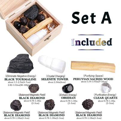 8 piezas Conjunto de piedras de chakra de amatista natural Conjunto de cristal crudo de selenita Ornamento de gema Energía Salud Reiki Yoga Artesanía Regalo Caja de madera Colección Día de Acción de Gracias Día de San Valentín