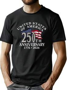 Men's 250th Anniversary T-Shirt - Funny & Cool 250 Years Design With Number 250 - Soft Breathable Fabric - Loose Fit Casual Short Sleeve Round Neck Top For Parties, Casual Attire - 250 Year Themed Apparel For Young People, PLUS SIZE Graphic Tee Mens Clothes - 黑色 - 查看 1