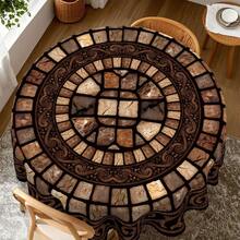 Vintage Stone Mosaic Tablecloth, Imitation Stone Square And Scroll Pattern Design, Brown Beige Tones, Suitable For Traditional And Country Style Homes, Dining Table And Indoor Decoration, Polyester Material, Available In Multiple Sizes (Rectangular, Round, Oval) - 白色 - 查看 2