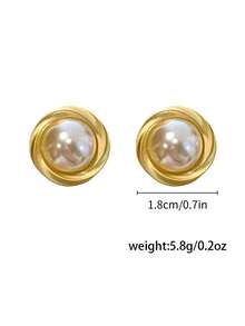 1 Đôi bông tai ngọc trai giả kiểu Pháp cổ điển - Vàng - Xem 6