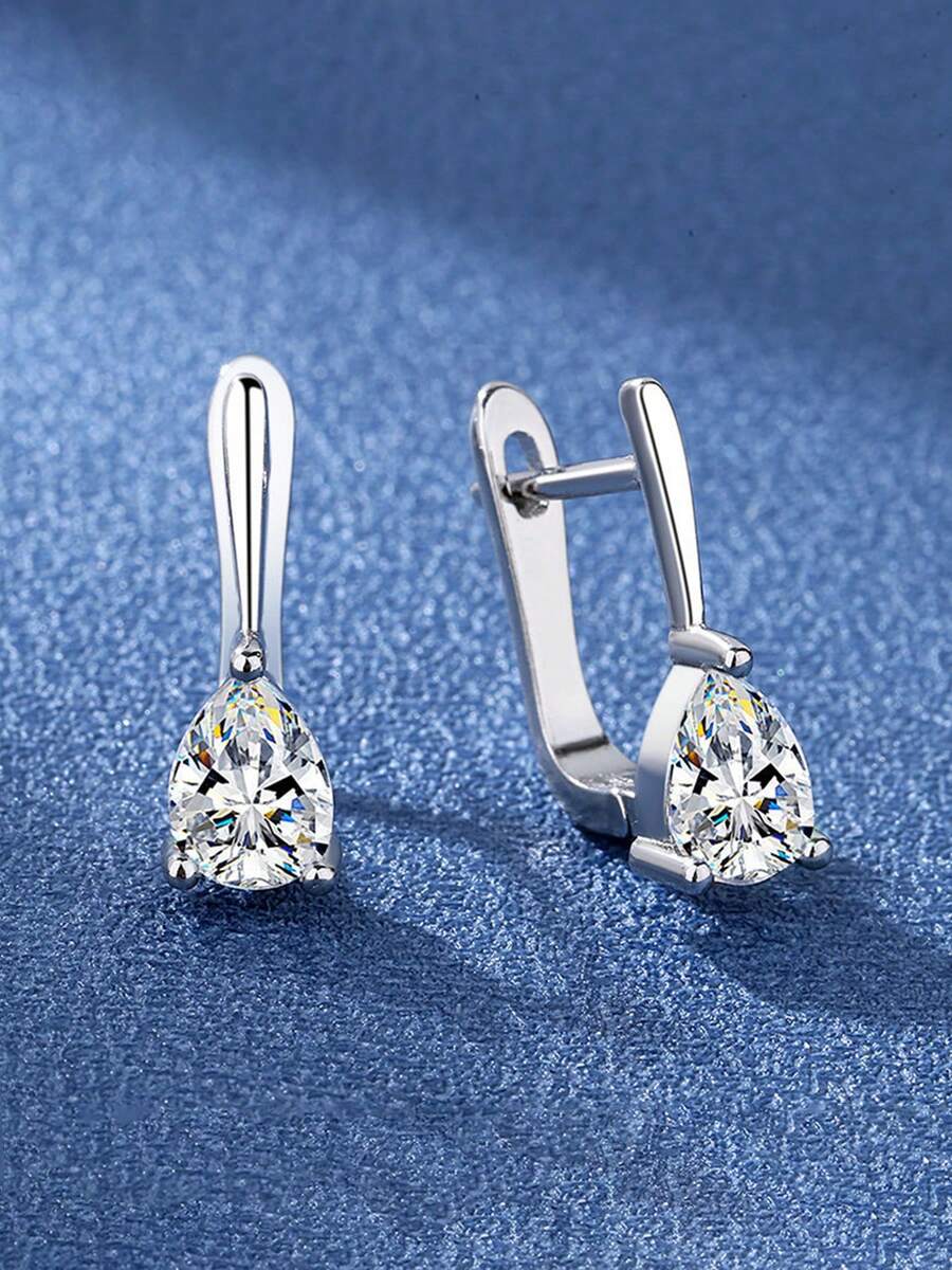 1 Pair Fashionable Elegant Teardrop Clip-On Earrings - Silver - View 1