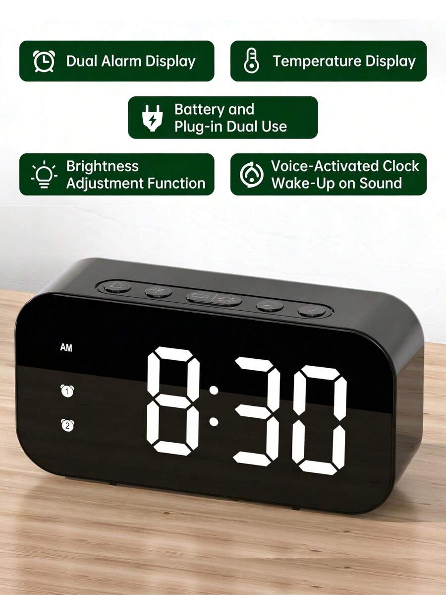 1pc LED Minimalist Alarm Clock, Student Clock, Temperature Display, USB Powered Or Battery Operated (Batteries Not Included) - 1PC - View 1