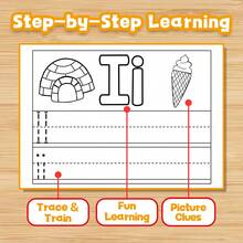 Kids Alphabet Letter‑Tracing Practice Notebook – Extra‑Large Uppercase & Lowercase Writing Pages With Cute Picture Cues, Dotted Trace + Copy Lines, One Letter Per Page Micro‑Task To Keep Focus, Build Letter Recognition & Fine‑Motor Skills, Preschool & Kindergarten Handwriting Activity Pad