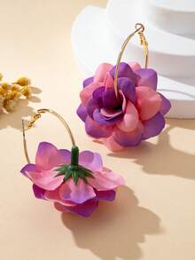 1 Pair Bohemian Style Fabric Flower Earrings, Fashionable For Women, Suitable For Daily Wear, Vacation And Gift - Rose Pink - View 6