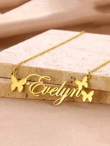1PC A Variety Of Styles Optional Stainless Steel Heart Tag Personalized Name Necklace, Detachable Cuban Chain, Stylish Personalized Jewelry