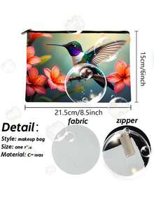 1pc Colorful Hummingbird/Bluebird Print Toiletry Bag, Durable Fade-Resistant Pouch, Portable Storage Bag, Student Pencil Case, Toiletry Bag, Pencil Case Travel Bag, Snack Bag Multi-Function Bag, Double-Sided Printing Toiletries Bag Travel Toiletry Bag Wash Bag Shower Bag Large Capacity For Women Packing Cubes Travel Essential Cruise Essentials Holiday Essential - Multicolor - View 6