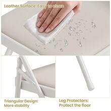 2 Sillas Plegables Acolchadas de Cuero PU - Apilables, para Interior/Exterior | Ideal para Casa, Oficina, Eventos y Camping - Beis - Ver 4