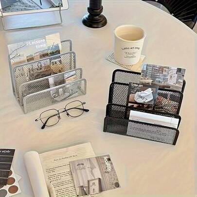 3-Tier Metal Grid File Box | Vertical Divider, Fits 22 Compartments, Suitable For Desktop Storage, Compatible With Documents & Stationery