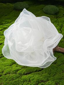 1枚26毫米时尚简约欧根纱手工褶皱胸针，适合日常、派对、节日佩戴 - 白色 - 查看 2