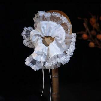 Solid Color Bride Scrunchie Headpiece, New French Lace Romantic Floral Bridal Headband, Vintage Rustic Bridal Hair Accessories Valentine's Day Accessories