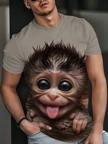 3D Funny Monkey Print Men's T-Shirt, 100% Polyester, Suitable For Summer Wear - White - View 2