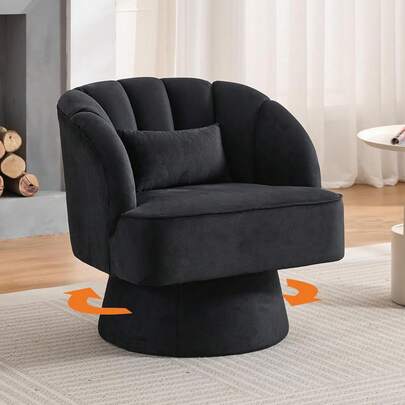 Silla de acento giratorio de 360 ° con reposabrazos, silla redonda moderna con espalda curva y cojín, tela de peluche / terciopelo cómodo sillón tapizado sofá para sala de estar, dormitorio, sala de lectura, 1PCS