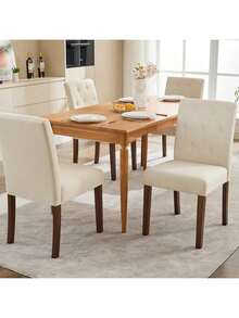 Sillas de comedor tapiceadas Conjunto de 2, Sillas de Parsons con patas de madera y asiento acolchado, Sillas laterales de tela moderna para el comedor Cocina Hotel de granja