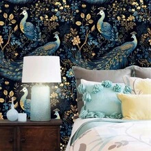 17.7in*6.5/9.8ft Peacock Pattern Self-Adhesive Wallpaper, Waterproof Removable Plant Wall Sticker, Elegant Wall Mural, Home Decor, Wall Art - Multicolor - View 4