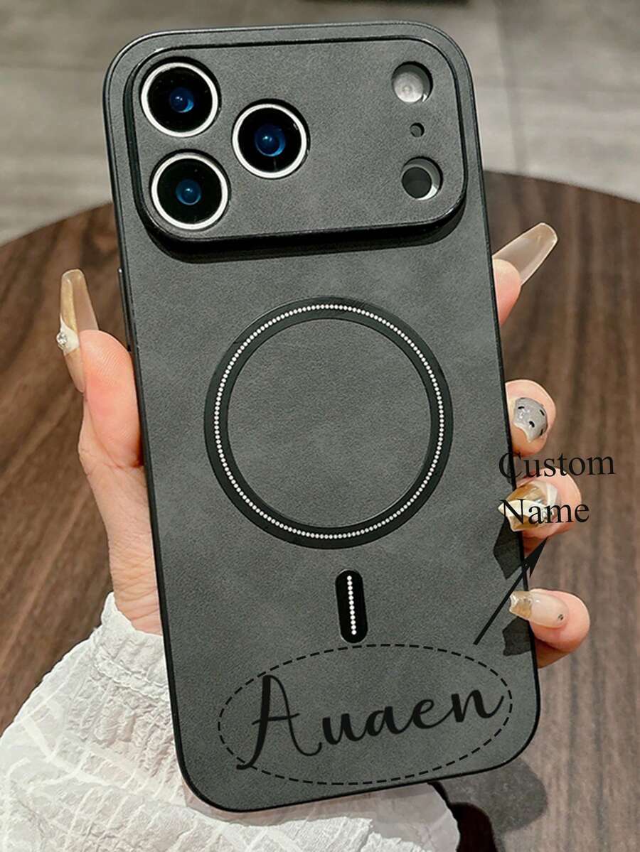 Funda de teléfono de cuero sintético mate con letra en relieve personalizada, compatible con iPhone 17 Pro Max, 17 Pro, 17, 16, 15, 14, 13, 12, 11 Pro Max, 16 Plus, 17 Air, compatible con carga inalámbrica magnética, con cubierta de protección de cámara