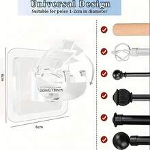4-Piece Auxiliary Hook Set, Drill-Free Curtain Rod Support Set - Self-Adhesive, Suitable For Stylish Home Décor, Practical Hooks, Adjustable Wall Hooks, Suitable For Bedrooms, Living Rooms, Kitchens, And Bathrooms - White Rod Holder, Easy To Install, Made Of Durable Plastic, A Practical Little Item Suitable For Various Occasions And Scenes, A Must-Have For Halloween And Christmas. - Transparent - View 3