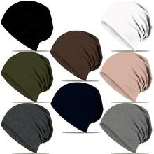 Vibrant Solid Color, Fashionable Elastic Skull Cap, Soft Knit Hat, Cancer Cap, Soft Stretchy Polyester Knit Beanie, Machine Washable, Suitable For Teacher's Day, Graduation Gift, Father's Day Gift, Casual Headwear, Brimless Hat - A - View 1