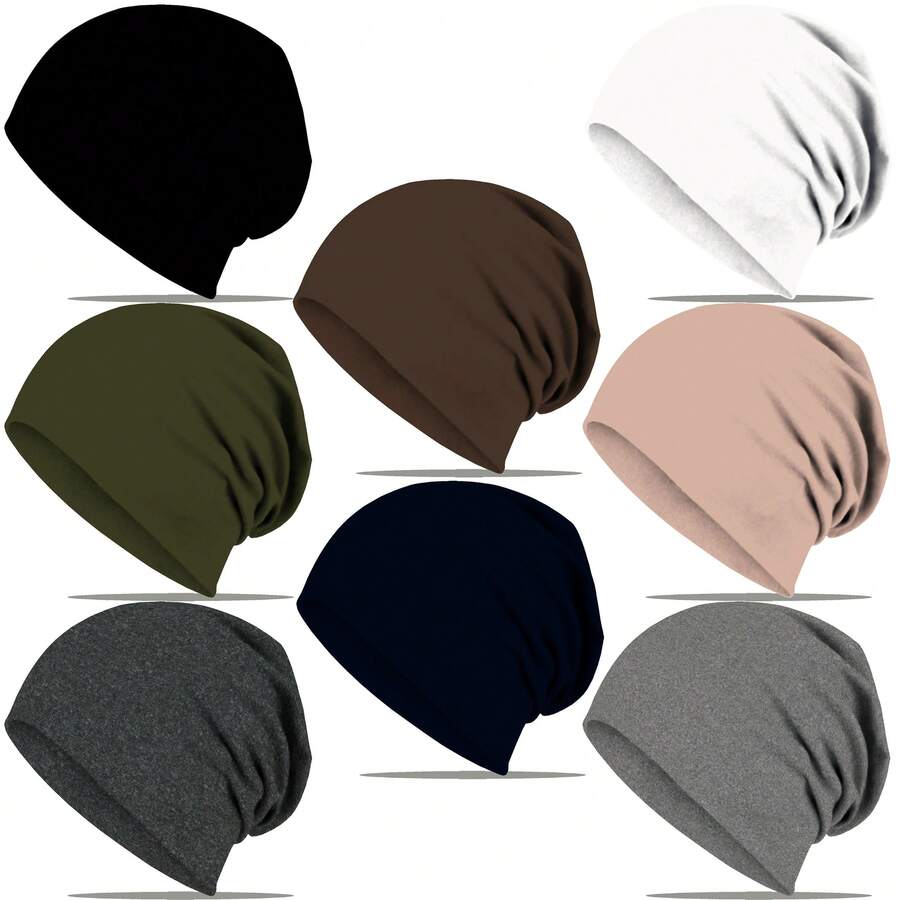 Vibrant Solid Color, Fashionable Elastic Skull Cap, Soft Knit Hat, Cancer Cap, Soft Stretchy Polyester Knit Beanie, Machine Washable, Suitable For Teacher's Day, Graduation Gift, Father's Day Gift, Casual Headwear, Brimless Hat - A - View 1