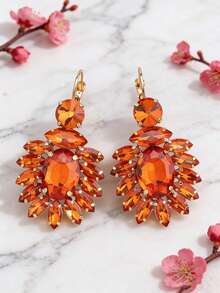 sehuoran 1 Pair Luxury French Style Hook Earrings, High-Quality Green Glass Gemstone, Elegant Western Style, Rhinestone Decor Women's Dangle Earrings - Style 1 - View 6