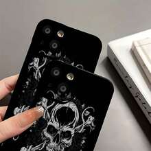 Funda para teléfono con diseño de calavera y rosas Compatible con fundas para teléfonos ,  17,  16 Pro Max,  15 Pro Max,  13 y  12 Duradera, a prueba de golpes y elegante Una excelente opción para familiares, amigos, seres queridos, novios/novias y regalos de Navidad y Año Nuevo. - Negro - Ver 7