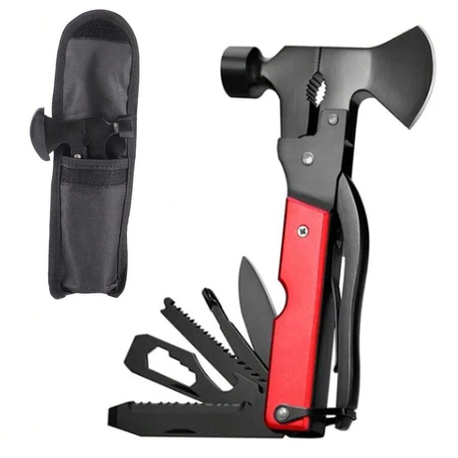 Multi Purpose Tool Axe Stainless Steel Portable Outdoor Camping Safety Hammer Anodized Aluminum Handle - Negro - Ver 1