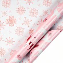 LeZakaa - Mini rollo de papel de regalo de Navidad rosa reno y copo de nieve lámina metálica diseño reversible de lámina de oro rosa para día festivo festivas de invierno reuniones familiares 17 - rboldeNavidadycopodenieve - Ver 6