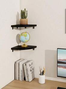 15cm Black Corner Wall Mount Rack, Wooden Floating Corner Shelf, Wall Mounted Storage Display Rack, Suitable For TV Accessories, Monitor, Speaker, Set-Top Box, Game Console - Multicolor - View 3