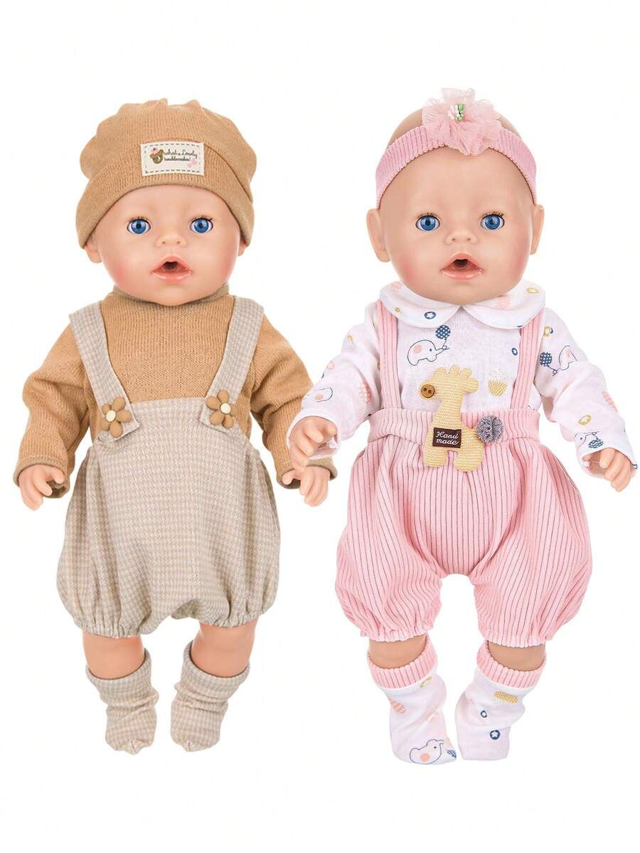 16-18 Inch Children's Doll Outfit Set, Fashionable & Cute Cartoon Pattern Delicate Little Flower Giraffe Overalls Set, Reborn Doll Realistic Doll Clothes Set, Holiday/Birthday Gift - Multicolor - View 1