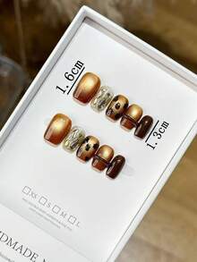 Autumn/Winter Leopard Print Nail Art, Short Cute 3D Design - Mocha Brown - View 2