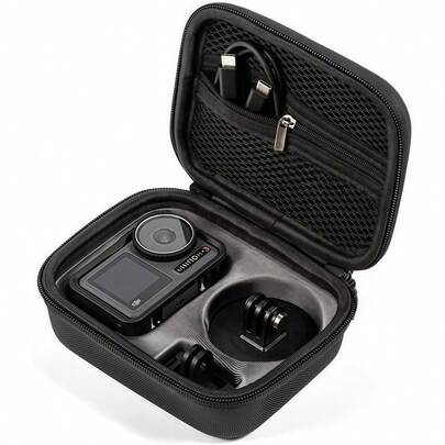 Waterproof Shockproof PU Leather Protective Case For D.JI Osmo Action 3 & Action 4 Standard Camera, Precise Molding Design, With Carabiner & Lanyard, Portable Camera Storage Bag For Outdoor Sports, Travel Photography, Daily Carry & Protection