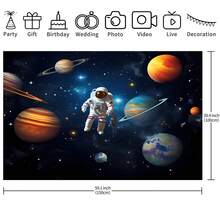 1 pieza Telón de fondo decorativo con tema de cohete y astronauta del espacio exterior, (210 x 150/180 x 135/150 x 100/100 x 70 cm) Decoración de fiesta de cumpleaños con planeta, galaxia y universo para mesa de pastel, fotografía y photobooth, suministros para fiestas - Multicolor - Ver 15