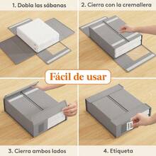 Lifewit Organizador de ropa de cama de 4 unidades cajas de almacenamiento plegables organizador de armario de tela con tapas ventana transparente y etiqueta para sábanas juego de funda de edredón - GrisClaro - Ver 2