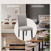 Juego de 2 Sillas de Comedor, Sillas de Cocina Acolchadas con Botones, Sillas de Comedor Tapizadas en Tela con Patas de Madera y Asiento Acolchado para Comedor, Cocina, Restaurante - Remaches grises 2 piezas - Ver 6