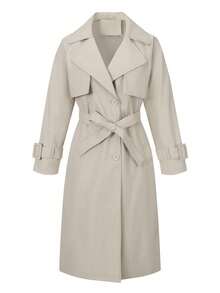 女士简约长款风衣，适合春秋季穿着，配有腰带和口袋，可搭配各种场合。 - 白色 - 查看 6