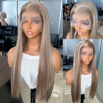 Kanekalon Futura Ombre Brown & Blonde Synthetic Lace Front Wig, 22 Inches Long Straight Hair, No Glue Needed, Kanekalon Material, Durable Synthetic Fiber, Free Parting, 150% Density, Ombre Blonde Highlights, Mixed Color, Heat Resistant Synthetic Lace Front Wig, Natural Hairline, Suitable For Women's Daily, Party, Vacation And Other Occasions