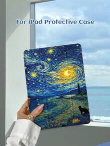 1个星空印象插画图案平板电脑保护套，兼容iPad 10.2英寸（2021/2020款）、iPad第10/9/8代、iPad（A16）11英寸（第11代，2025款）、三星Galaxy Tab A8 10.5英寸（2022款），带笔槽，支持自动睡眠/唤醒功能。 - 彩色 - 查看 1