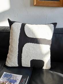 1pc Black & White Bohemian Style Thick Plush Pillow Cover, Modern Geometric Square Throw Pillow Case, Low Allergy Polyester Material, Zipper Closure, Hand Wash Only, Versatile Decor For Any Room, Decorative Pillow, Autumn Decor, Room Decor - Black and White - View 6