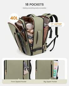 LOVEVOOK Travel Backpack For Women & Men With Waist Strap,40L 50L Carry On Backpack Luggage Travel Essentials Flight Approved, Personal Ltem Travel Bag Weekender Daypack With 3 Packing Cubes - 豆綠色 - 查看 4