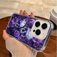Calaberas y rosas moradas oscuras florecen belleza gótica.Funda de teléfono magnética Elemento de diseño de funda para teléfono, una funda elegante y delicada hecha de material TPU, con diseño - Succión magnética transparente - Ver 4