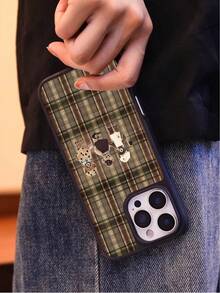 1pc Plaid Bear Decor 2-In-1 Shockproof Hard & Soft Protective Phone Case, Compatible With Apple 17/16/15/14/13/12/11 Series, Unisex Gift - Multicolor - View 4