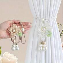 2 buc perlă elegantă cu flori perlate, cravată reglabilă, design stil grădină, decorare casă, accesorii perdea - Multicolor - Vizualizare 2