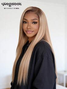 MEGALOOK 6x5 奶茶棕色渐变色丝滑直发假发，100%真人发丝 - 无需胶水，预剪蕾丝，预拔毛自然发际线，透明蕾丝假发蕾丝封顶，180%密度 - 新手友好，无需胶水，自然美观，适合日常佩戴，可打造办公室、僵尸新娘、万圣节、派对、Y2K、坏女孩、度假、户外、角色扮演、校园、学校假期、圣诞节、派对、婚礼、节日等各种造型，适合女性佩戴。 - 彩色 - 查看 2