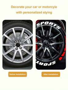 猪肚赛车轮胎字母贴纸装饰，增强轮胎灵活性，几何橡胶汽车轮胎字母贴纸，白色“SPORTS”带红色闪光，DIY跑车轮胎贴纸，PE材质PVC橡胶贴花 - A - 查看 5