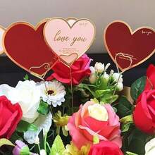 20pcs Metal Flower Bouquet Card Holders, Gold Heart Flower & Photo Clip Stands, Card Message Flower Bouquet Holders, Suitable For Weddings, Birthday Parties - Gold - View 6